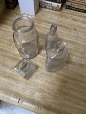 Vintage Clear Glass Lot Bottle Jar Ink Well Medicine Clear Glass Read
