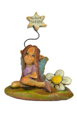 Figura decorativa Hada Lila Suerte Flor Blanca 100% hecha a mano