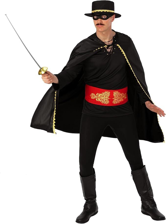 Mens Senor Zorro Costume + Hat M-XL Adult Mexican Masked Bandit