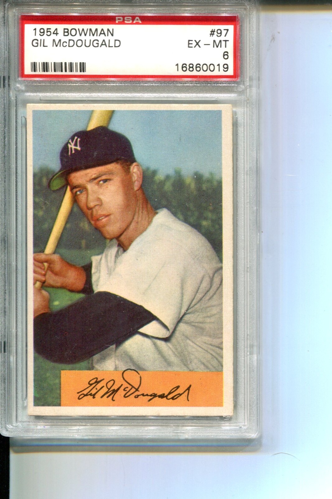 1954 BOWMAN # 97 GIL MCDOUGALD NY YANKEES PSA EX-MT 6 TOUGH CARD LOOKS BETTER
