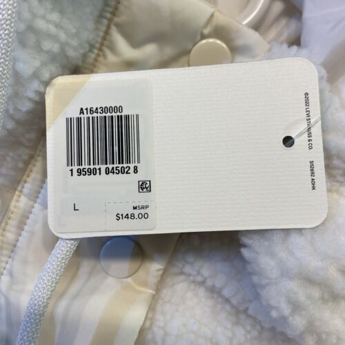 Levi's Women's Teddy Hooded Sherpa Jacket XSMALL Creme Brulee Faux Fur Plush NWT - Picture 4 of 8