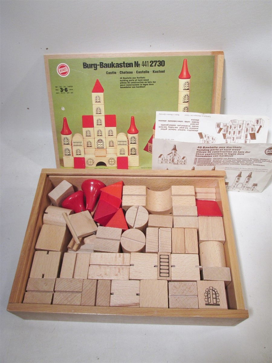 Jeu De Construction Vintage Castelbloc - 44 Pièces En Bois - France