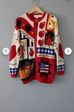 Rare 90’s Vintage The Eagles Eye patriotic homestead intarsia Cardigan M