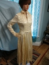 WWII bridal/formal dress 1940's liquid Satin  Lace Wedding Gown apricot
