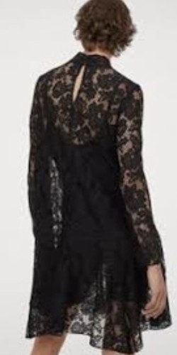 BNWT H&M Conscious Black Floral Lace Sheer Knee Length Skater Dress - Size S - Picture 8 of 8