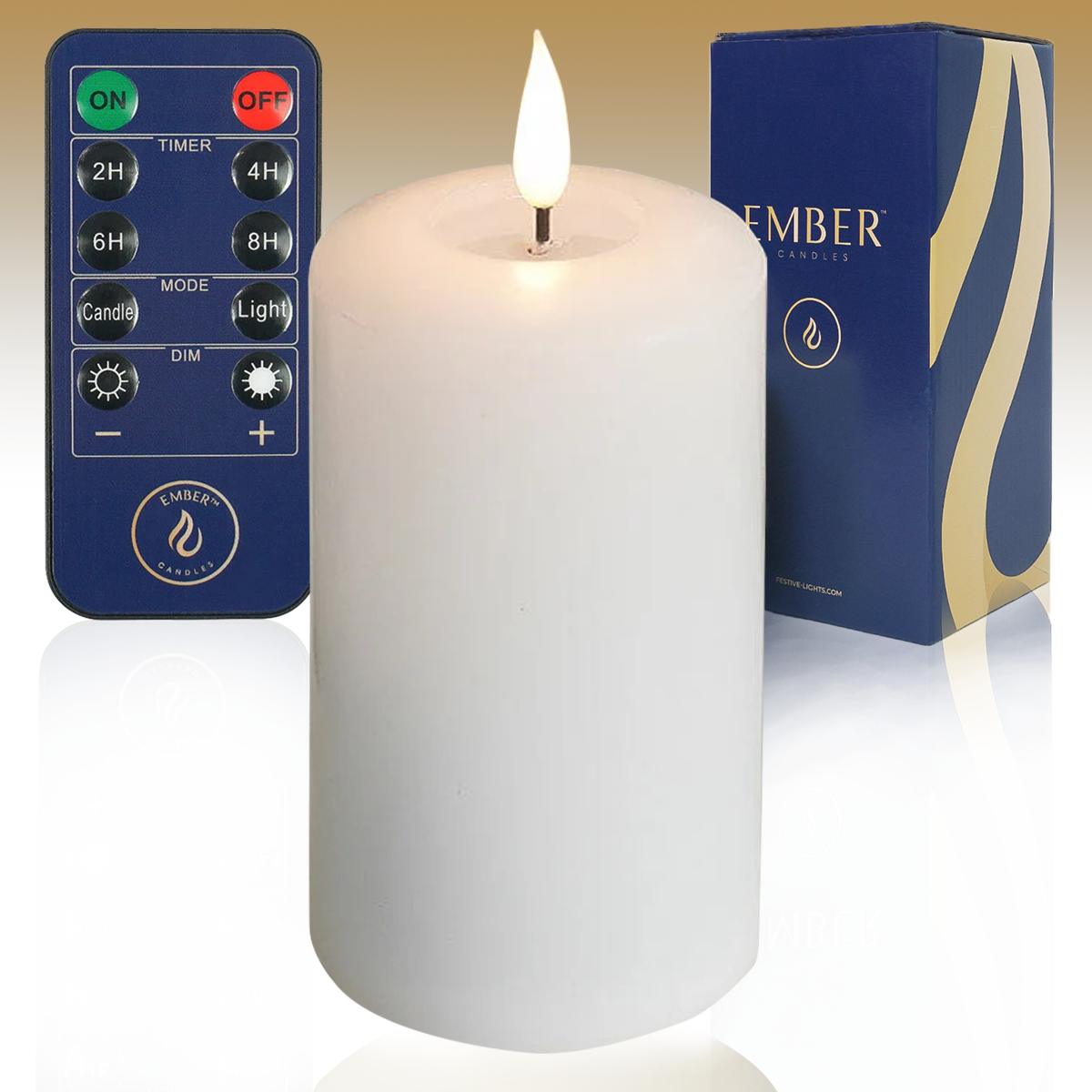 EMBER™ LED Candle Flameless Flickering Signature White Battery Powered 12.5cm