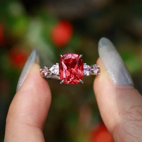 AAA 4.50Ct Natural Ruby Diamond Anniversary Engagement Ring 14K Solid White Gold - Picture 6 of 7