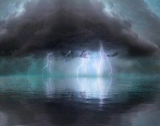 STORM LIGHTNING STRIKES AT SEA CANVAS PICTURE PRINT WALL ART