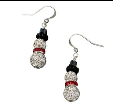 New In Packaging Rhinestone Snowman Dangle Hook Earrings