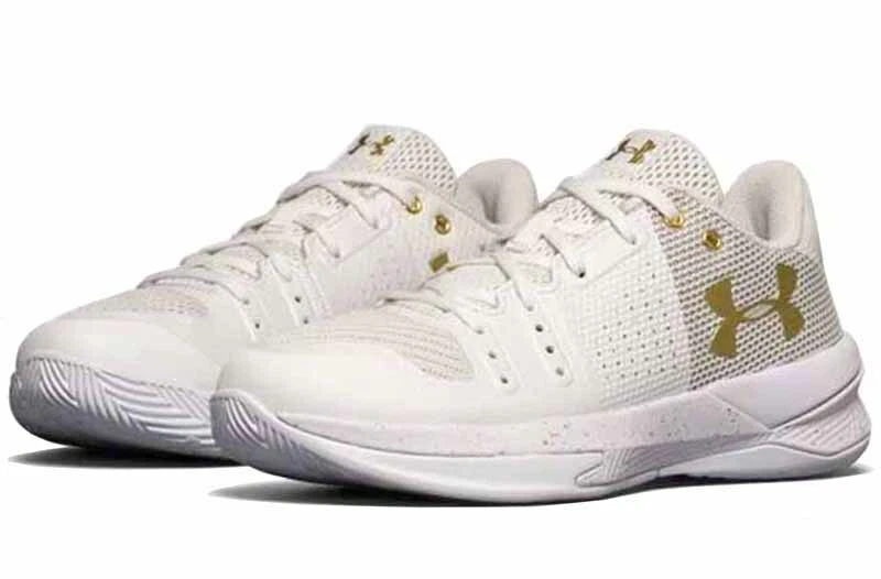 White and gold cheap under armour volleyball shoes