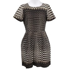 Madewell Y2K Dress Womens 2 Black Cream Chevron Songbird Short Sleeve Tribal