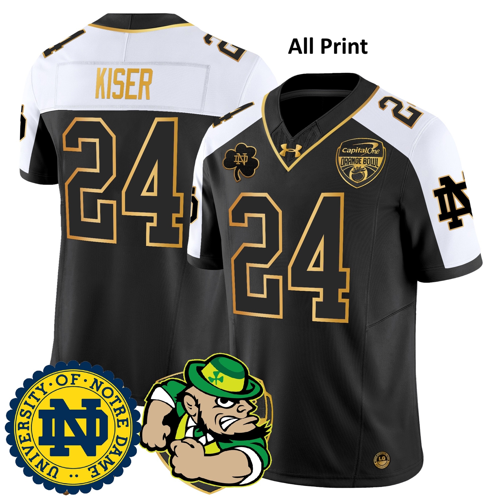 Notre Dame Fighting Irish 2024 #24 JackKiser Football Jersey-All Print