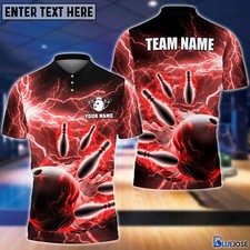 Personalized Name and Team Name Thunder Color Bowling Player Red 3D Polo Shirt