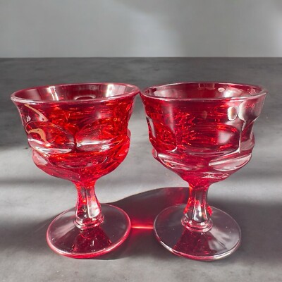 Fostoria Argus Ruby Red Water Goblet Drinking Glasses Set 2 Cups Barware Heavy