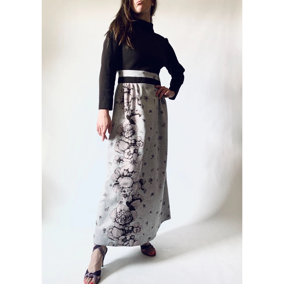 vintage 1970S floral print empire waist dress  70s folded collar maxi - Image 2 of 4