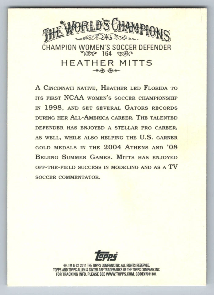 2011 Topps Allen & Ginter #164 Heather Mitts - Image 2 of 2