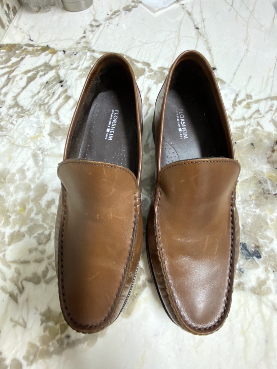 Florsheim Brown Leather Loafers Size 9.5 EEE Florsheim Imperial Italy Mens Shoes Woven Brown Leather  main image 2