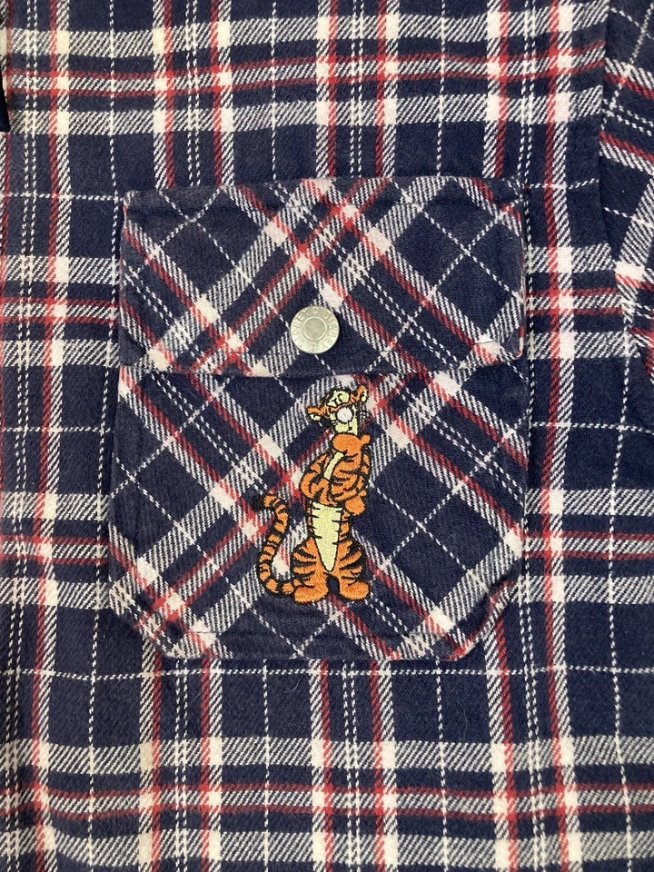 Chaqueta de franela Disney Tigger juvenil grande azul a cuadros capucha bordada hechizo Foto 2 de 4