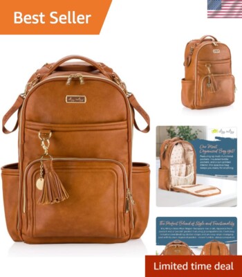 best backpack diaper bag leather Chic Convertible - to Tote - Designer Baby Bag - Vegan five insulated bottle pockets Diaper Bag Backpack Large