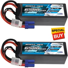 NHX Muscle Pack 4S 14.8V 6500mAh 100C Hard Case Lipo Battery (2) w/EC5 Connector
