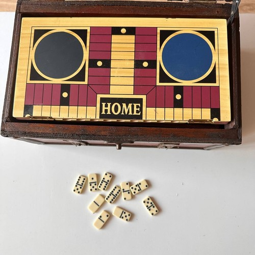 Vintage Holzkiste Safe Truhe traditionelle Brettspiele Dame Griff alte Deko - Bild 18 von 18