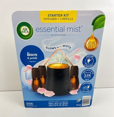 Air Wick Essential Mist Starter Kit Diffuser 3 Refills Linen & Petals