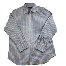 Banana Republic Mens Long Sleeve Shirt Slim Fit L 16-16.5 Lt Blu Gld Strps