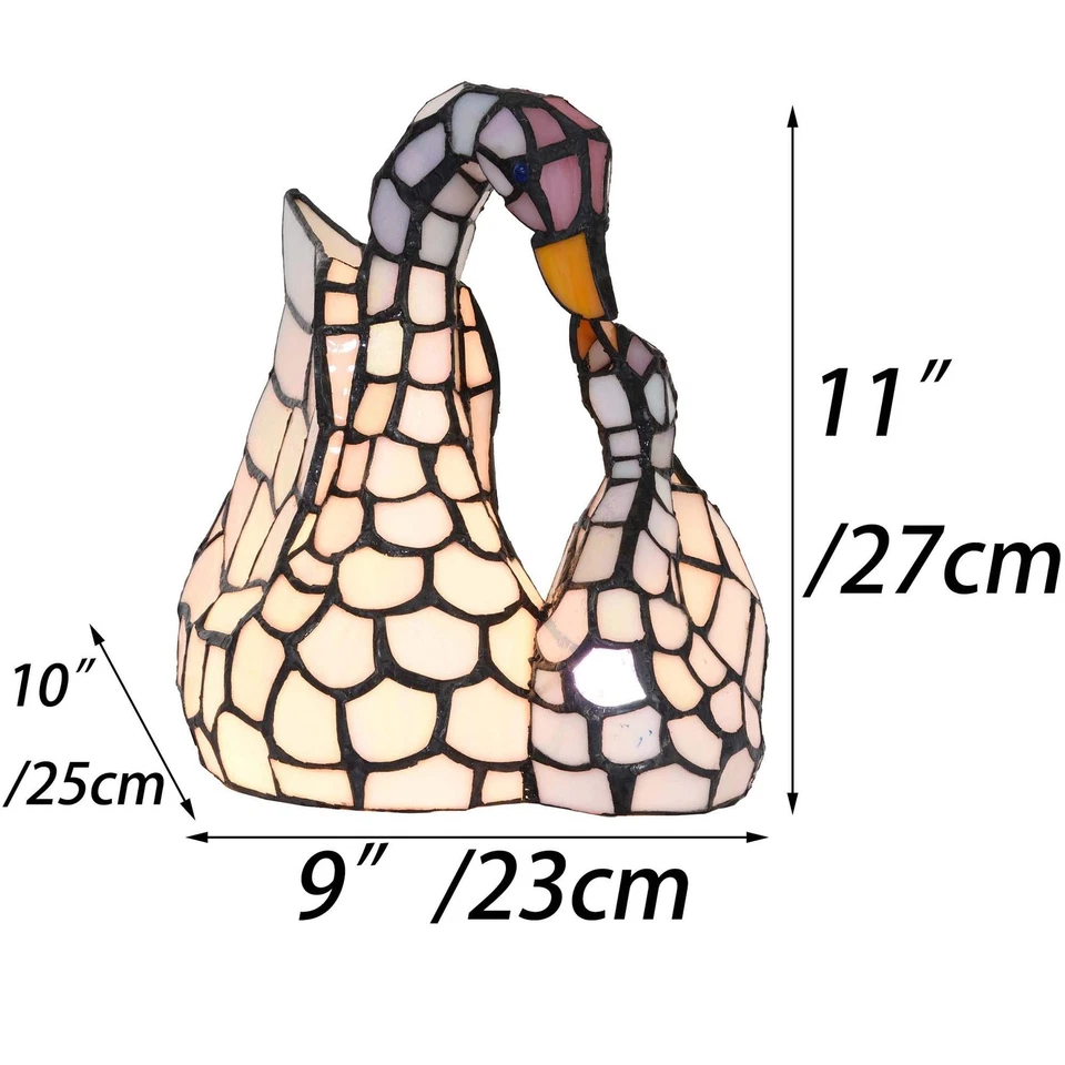 L10773 Cisnes Blancos Estilo Tiffany Vitral Acento Lámpara de Mesa Luz de Noche... Foto 4 de 4