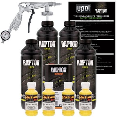 U-POL Raptor Tintable Safety Yellow Spray-On Truck Bed Liner Spray Gun, 4 Quarts