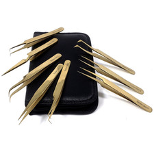 Stainless Steel Art Craft Tweezers for Stickers Sequins Gems DIY- 8Pcs in Gold