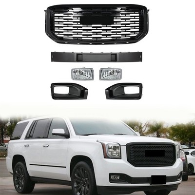 Gloss Black Grille Denali Bumper Lower Cover Fog Light For 2015-2020 GMC Yukon