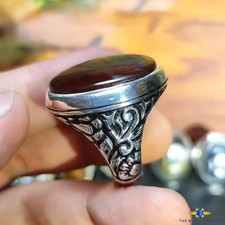 Premium Yemeni Aqeeq Agate Ring Handmade Engraved Artisan 925 Silver Men  s Ring