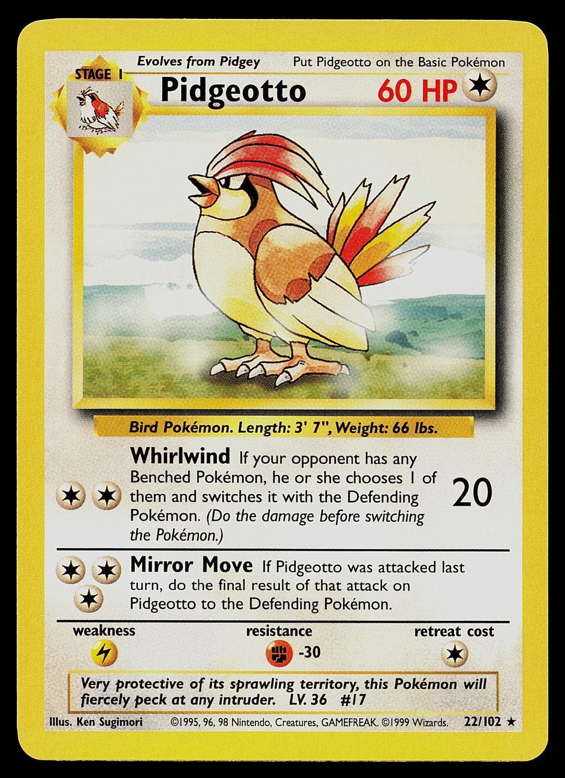 Pokemon Card - Pidgeotto Base Set Unlimited 22/102 Rare