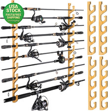 Fishing Rod Holder Wall Rack Storage Wooden 2 Pack Organized 5 Rods Combo