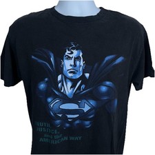 Vtg Superman Shirt Medium Black Comic Cartoon Art Faded Y2K USA Truth Justice