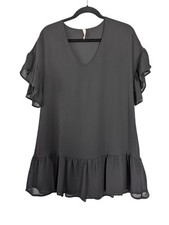 Black Flowy Dress Size Small Whimsigoth Ruffle Hem V Neck 