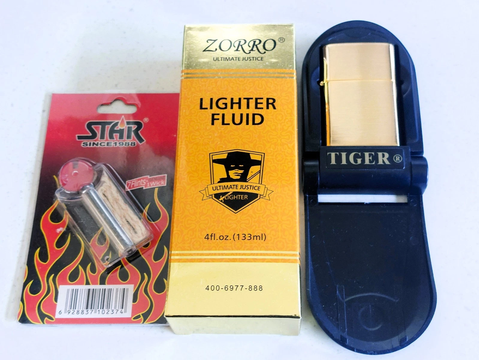 Tiger Gold Oil Lighter With Accessories collectable with kit flints wick Fluid - Picture 1 of 5