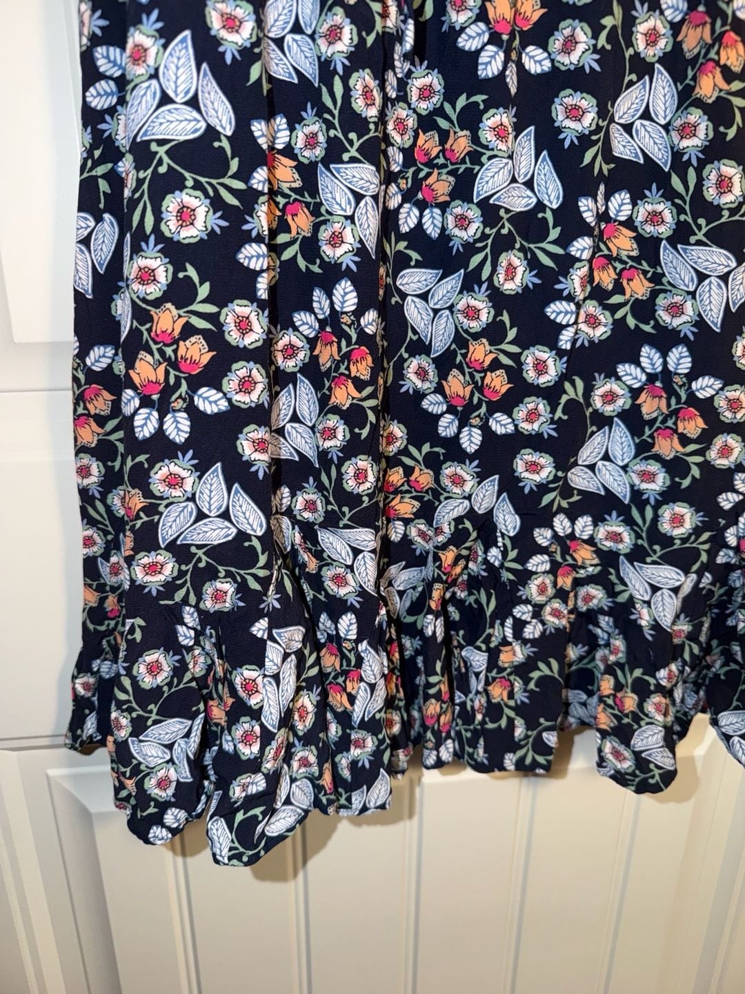LOFT Petites Floral Print Cap Sleeve Ruffled Hem Mini Dress Navy SP, photo 3