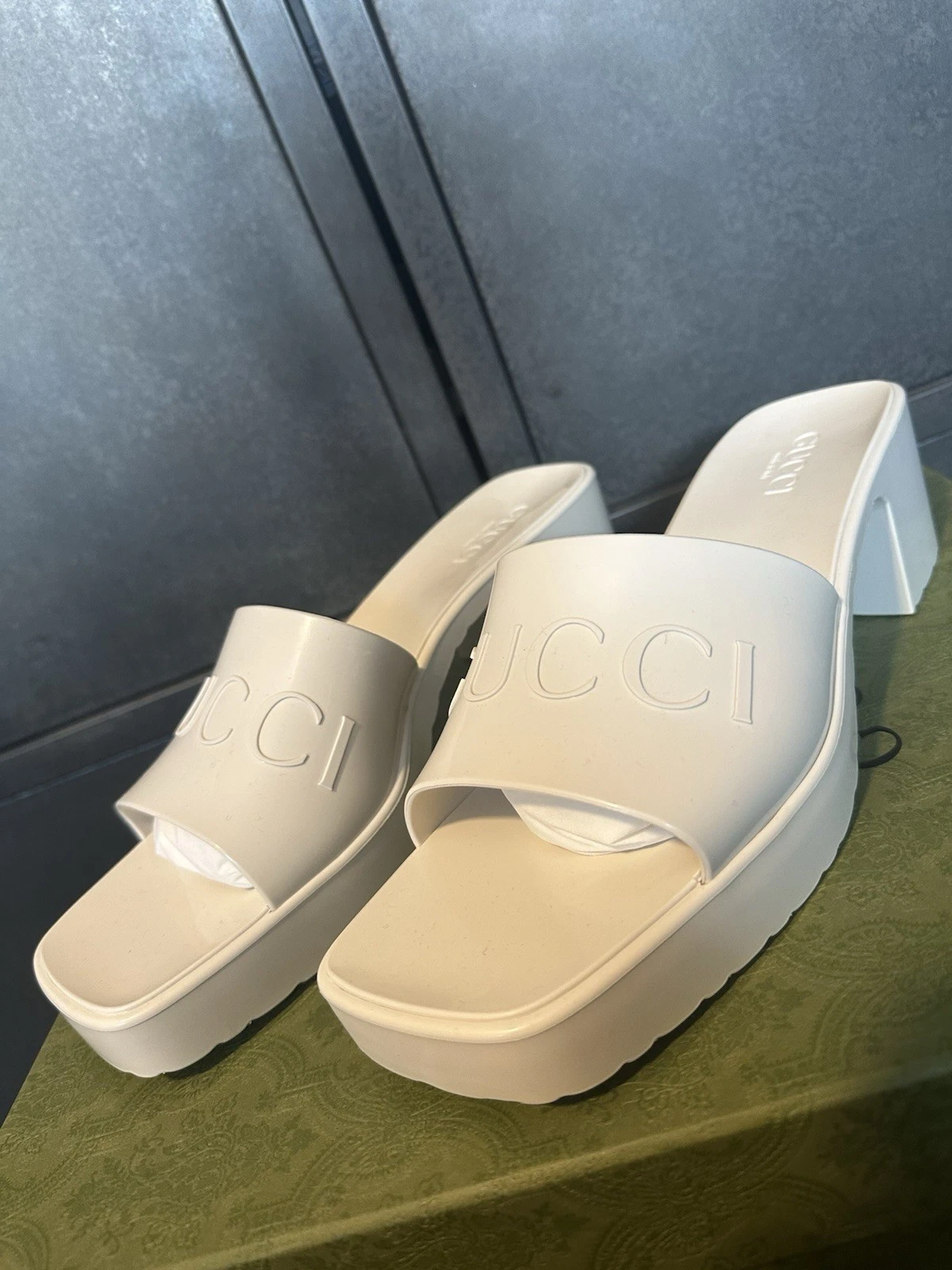 Gucci Women’s White GG Rubber Sandals Heels Size 9UK/EU42