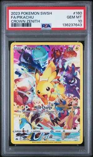 2023 POKEMON SWORD & SHIELD CROWN ZENITH #160 FULL ART/PIKACHU PSA 10