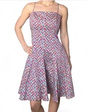 Vintage Nine West Purple Floral A Line Cotton Dress Size 10 Preppy Fairy Boho