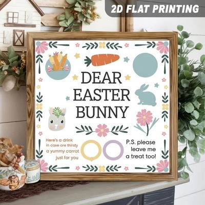 2D Dear Easter Bunny with Floral Border, Carrot, Bunny Illustrations Wooden 