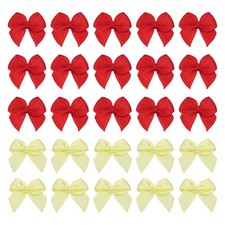 60 Pcs Mini Ribbon Bow 3/4" Mini Fabric Satin Ribbon Flower Bows, Yellow/Red