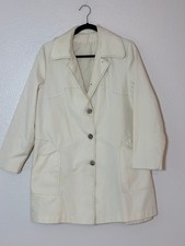 Cream Ivory Long Trench Style Coat Contrast Stitching Lined