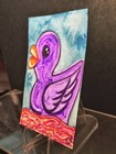 ACEO Duck Rubber Ducky Purple Unique  By Crystal Valentine Painting Mini Art ATC — photo 2