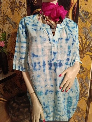 Women's blouse tunic rubber bottom ERFO blue wash cotton 48 XXL