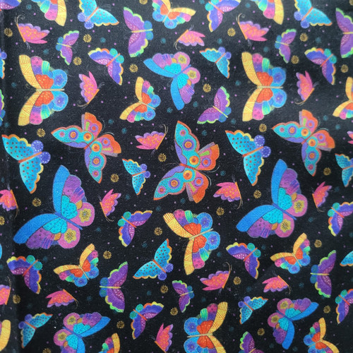 Tossed Butterflies w/ "Gold" on Black Cotton - Fantasticats by Laurel Burch - Picture 1 of 3