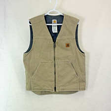 Vintage Carhartt V19-TAN Canvas Vest Sherpa Fleece Lined Men's Size M