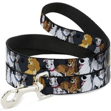 Dog Leash 6-FEET Disney Dogs 6-Dog Group Collage/Paws Gray/Black NARROW 0.5"
