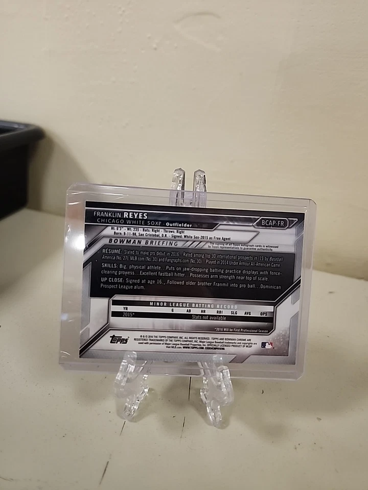 Franklin Reyes 1st 2016 Bowman Chrome Prospects Autographs #BCAP-FR (AU, RC) - Image 2 of 2